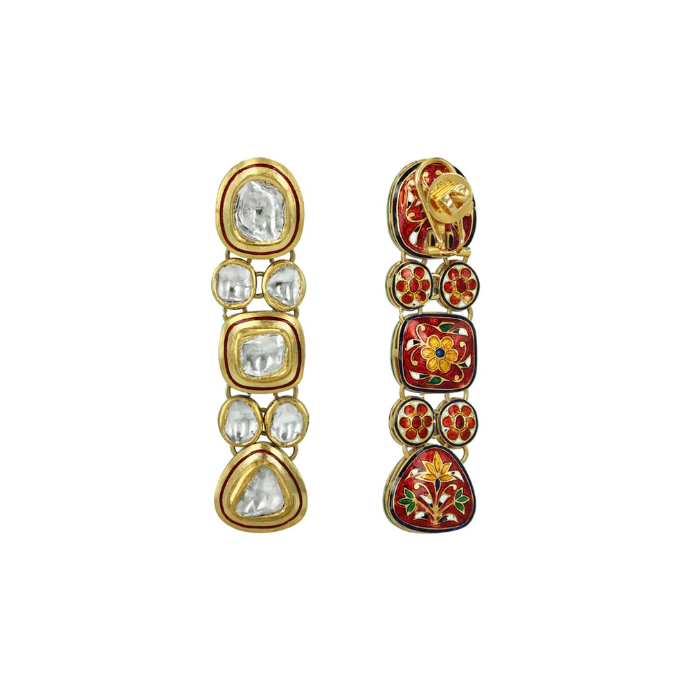 Polki Earrings with Oval, Round, and Teardrop Motif